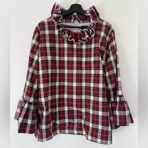 Elizabeth Wilson Plaid Ruffle Collar Top Size XXXL